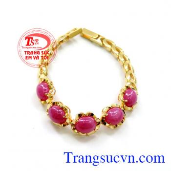 Lắc Tay Nữ Vàng Gắn Đá Hồng Xinh, lắc tay vàng tây đá quý, lắc tay nữ đẹp. 