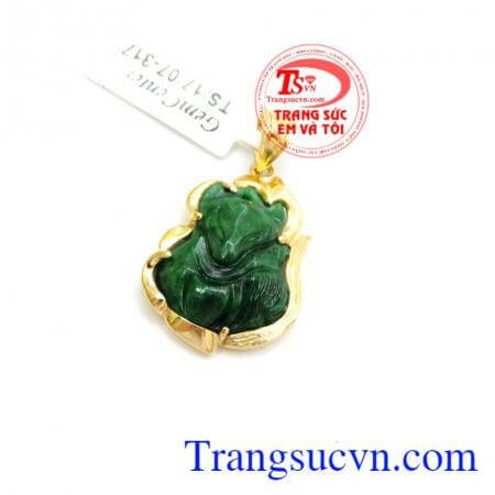 mặt hồ ly ngọc cẩm thạch bọc vàng 14k xinh xắn cho bạn nữ. Mặt hồ ly ngọc cẩm thạch bọc vàng xinh