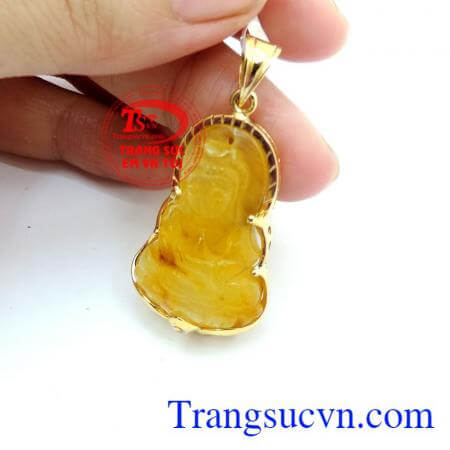 Mặt phật thạch anh tóc vàng 14k