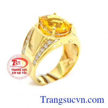 Nhẫn nam mệnh Kim 10k, nhẫn nam vàng tây 10k đính đá thạch anh vàng hợp với người mệnh Kim, đem lại may mắn và thuận lợi trong công việc