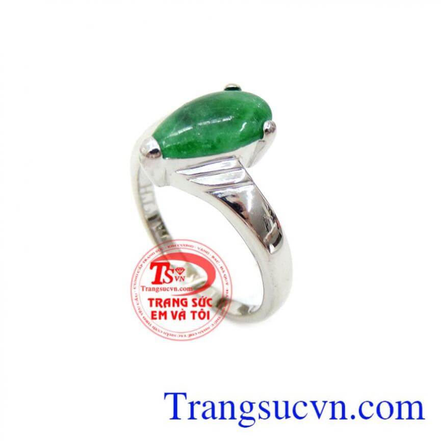 Nhẫn Nữ Vàng Trắng Gắn Đá Ngọc Cẩm Thạch