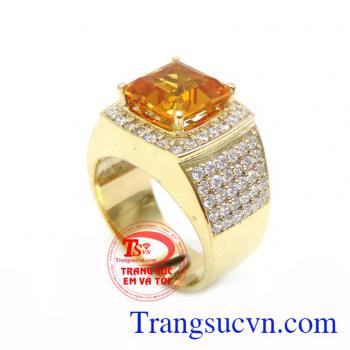 Nhẫn Nam Citrine May Mắn Tài Lộc chất lượng vàng đảm bảo. Nhẫn Nam Citrine May Mắn Tài Lộc, nhẫn nam vàng tây, nhẫn nam đẹp