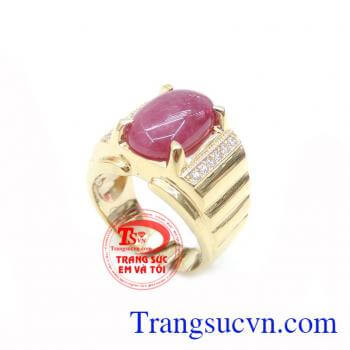 Nhẫn Nam Vàng 14k Gắn Đá Ruby