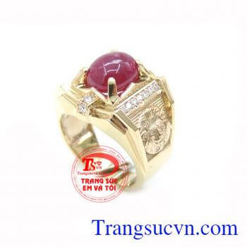 Nhẫn Nam Đầu Sư Tử Gắn Đá Ruby Tinh Tế