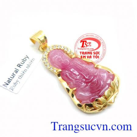 Mặt Phật Ruby Bọc Vàng Tinh Tế, mặt dây chuyền nam, mặt ruby bọc vàng đẹp