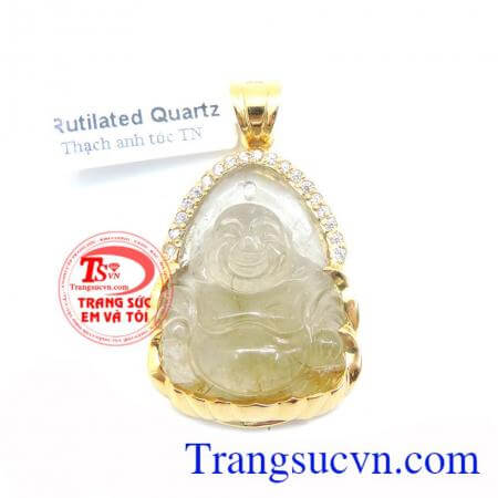 Mặt Phật Di Lặc Đá Thạch Anh Tóc, mặt dây chuyền nam vàng tây, mặt dây chuyền nam đẹp