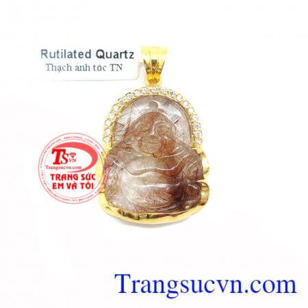 Mặt Di Lặc Thạch Anh Tóc Nâu Đỏ, mặt dây chuyền nam đẹp, mặt dây chuyền nam vàng tây