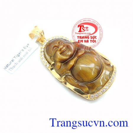 Mặt dây chuyền vàng 10k, mặt dây phật di lặc, mặt dây chuyền đá mắt hổ thiên nhiên, có giấy đảm bảo chất lượng, mang lại bình an và may mắn cho người đeo