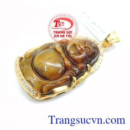 Mặt Phật Đá Mắt Hổ Bọc Vàng