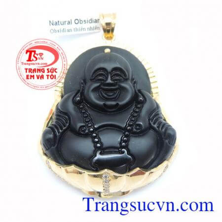 Mặt Phật Di Lặc Obsidian Bọc Vàng Bụng Phệ, mặt dây chuyền nam, mặt phật bọc vàng