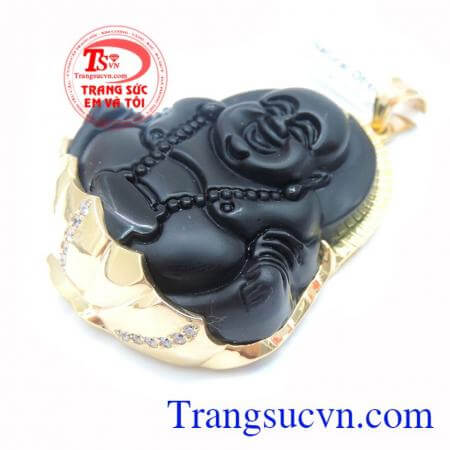 Mặt Phật Di Lặc Obsidian Bọc Vàng Bụng Phệ