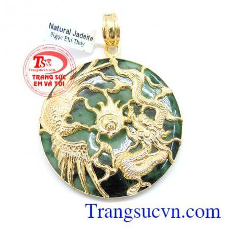 Mặt Dây Rồng Phượng Ngọc Jadeite, mặt dây chuyền nam đẹp, mặt ngọc bọc rồng vàng