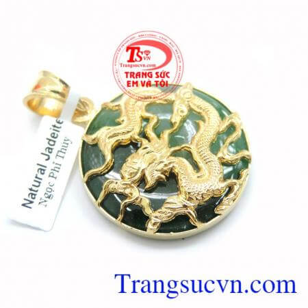 Mặt Ngọc Rồng Vàng Hộ Mệnh, mặt dây chuyền nam, mặt ngọc bọc rồng vàng phù hợp đeo cùng dây cao su bọc vàng
