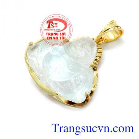 Mặt Phật Di Lặc Thạch Anh Bọc Vàng 14K đẹp, đeo bình an, mặt dây chuyền bọc vàng 14k đẹp sang trọng cho nam giới