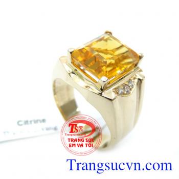 Nhẫn Nam Đá Thạch Anh Vàng 14K May Mắn