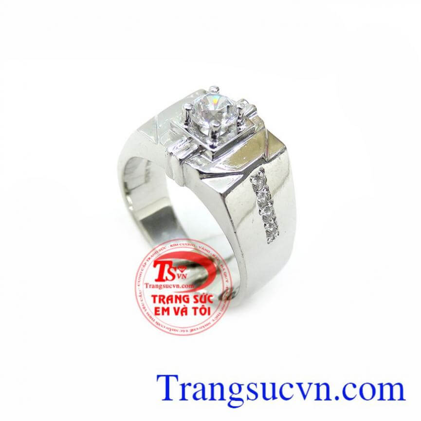 Nhẫn Nam Vàng Trắng 18K Sáng Đẹp
