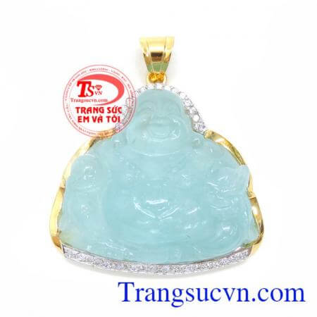 Mặt Phật Di Lặc Aquamarine chất lượng cao. Mặt Phật Di Lặc Aquamarine, mặt dây chuyền nam đẹp, mặt phật bọc vàng