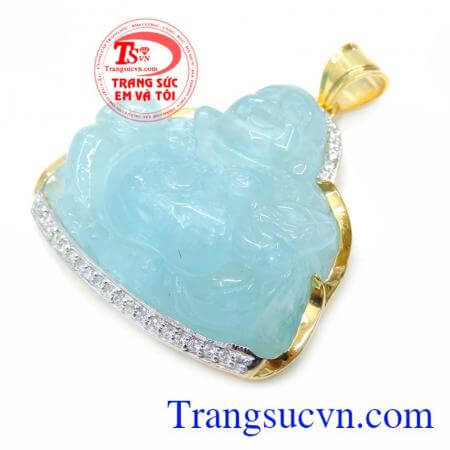 Kết hợp đeo mặt phật di lặc đá aquamarine với dây chuyền nam vàng, dây da bọc vàng, dây cao su bọc vàng