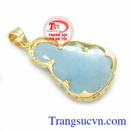 Mặt Quan Âm Aquamarine Bọc Vàng 14K