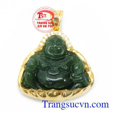 Mặt Phật Di Lặc Đá Ngọc Bích Thiên Nhiên, mặt dây chuyền nam, mặt phật bọc vàng