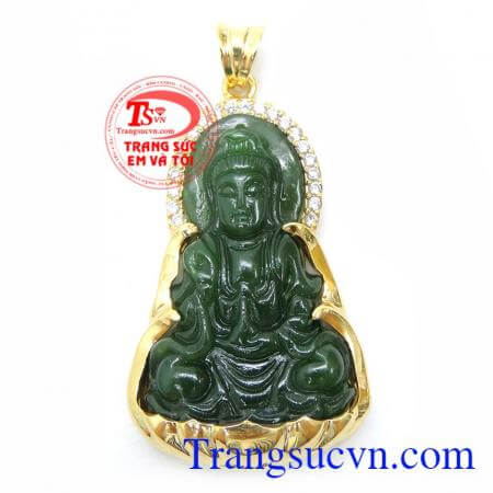 Mặt Phật Bà Ngọc Bích Nephrite Bọc Vàng 14K