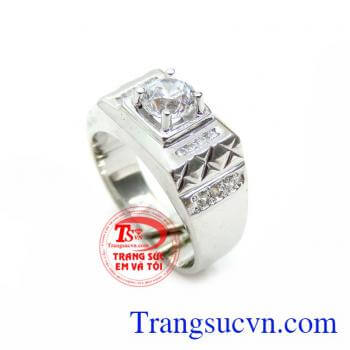 Nhẫn Nam Vàng Trắng 18K Năng Động