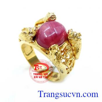 Nhẫn Nam Tứ Long Ngậm Đá Ruby 10K chất lượng cao. Nhẫn Nam Tứ Long Ngậm Đá Ruby 10K, nhẫn nam vàng tây, nhẫn nam đẹp