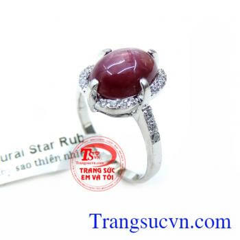 Nhẫn Nữ Vàng Trắng Gắn Đá Ruby Sao Thiên Nhiên