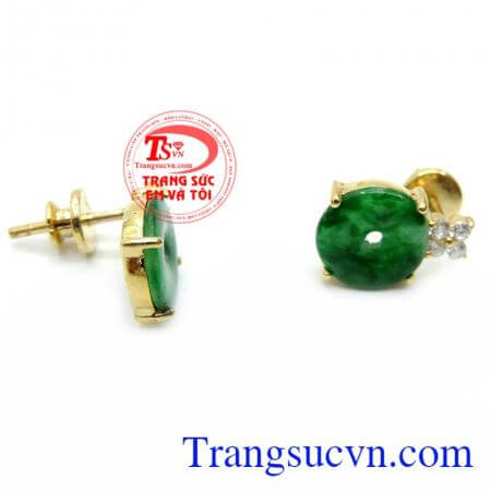 Hoa Tai Jadeite Vàng 14K, hoa tai vàng tây đá quý, hoa tai đẹp.