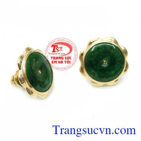 Hoa Tai Vàng 14K Ngọc Cẩm Thạch Quý Phái, hoa tai vàng tây, hoa tai đẹp,Hoa Tai Vàng 14K Ngọc Cẩm Thạch Quý Phái