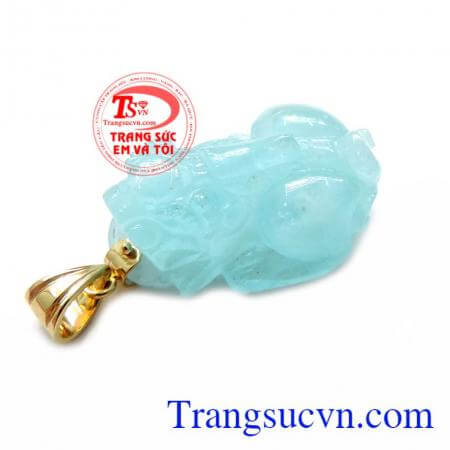 Mặt tỳ hưu aquamarine, mặt dây tỳ hưu móc vàng 14k sáng bóng đeo bền đẹp