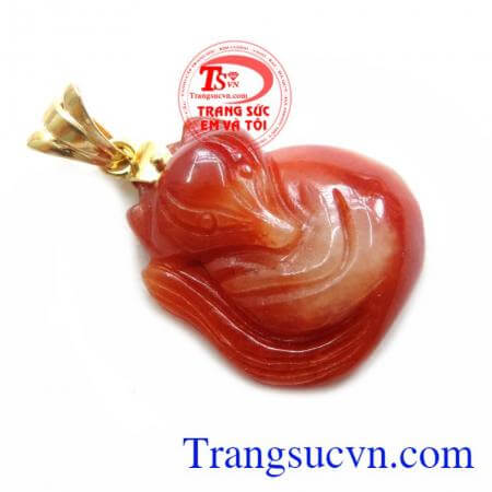Mặt Hồ Ly Ngọc Cẩm Thạch Đỏ, mặt dây chuyền nữ đeo bền đẹp hợp thời trang.