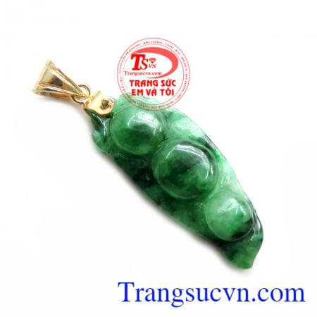 Mặt Dây Hạt Đậu Ngọc Bình An, mặt dây hạt đậu ngọc cẩm thạch móc vàng 14k sáng bóng, màu ngọc đẹp.