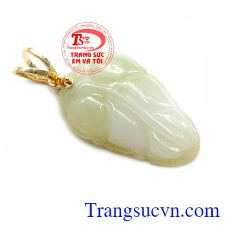 Mặt Lá Ngọc Mang Lại May Mắn, mặt dây chuyền lá ngọc cẩm thạch móc vàng 14k đeo bền đẹp.