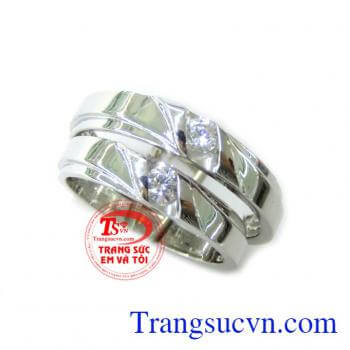 Nhẫn cưới vàng trắng nhập khẩu Korea nguyên đôi nhẫn cưới vàng