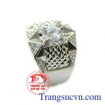 Nhẫn nam vàng trắng sáng, bền màu, sang trọng Nhẫn Nam Vàng Trắng 10k Đá Nhân Tạo