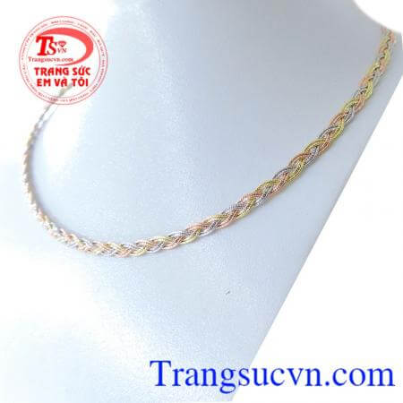 Kiềng nữ bện ba màu đẹp, kiềng nữ vàng tây nhập khẩu nguyên chiếc, kiềng nữ đeo đẹp.