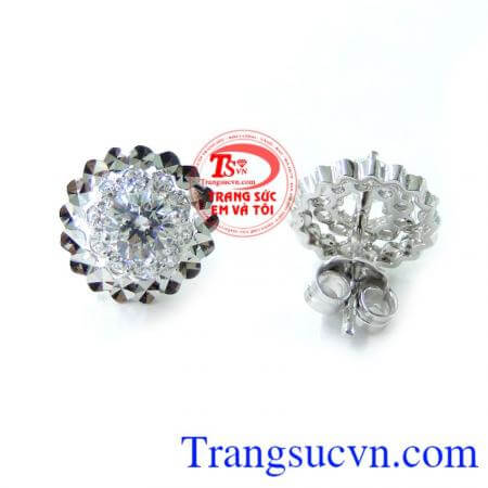 Đôi nụ hoa tai vàng trắng đẹp, hoa tai vàng tây, hoa tai nữ đeo đẹp. 