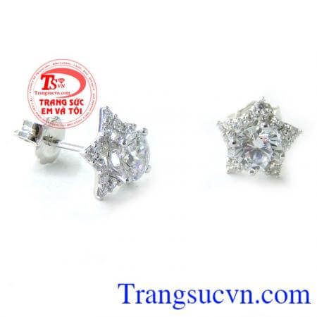 Bán Hoa tai vàng trắng ngôi sao xinh chất lượng cao. 