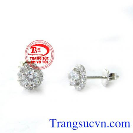 Nụ hoa tai vàng 10k trắng, hoa tai vàng tây, hoa tai nữ đeo đẹp.