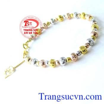 Lắc bi vàng 3 màu hạnh phúc, lắc tay nữ vàng tây, lắc tay nữ đeo đẹp. 