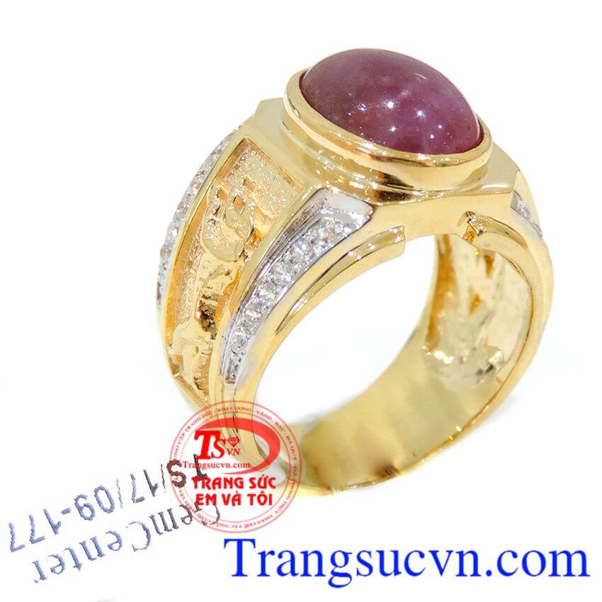 Chiếc Nhẫn nam ruby đẹp vàng 14k màu sắc đẹp, chất lượng cao đeo hợp thời trang và phong thủy