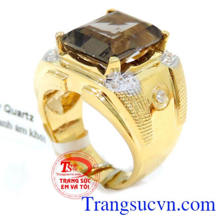 Nhẫn vàng nam thạch anh khói