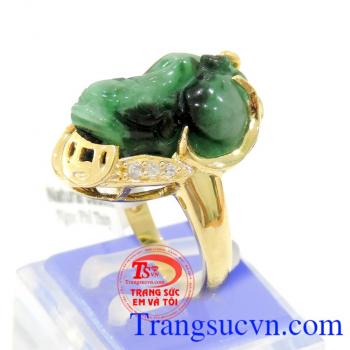 Nhẫn vàng màu tinh tế gắn tỳ hưu đá thiên nhiên, mang lại may mắn và hộ mệnh, Nhẫn nữ vàng tây dành cho phái đẹp