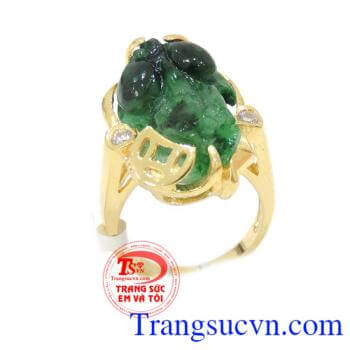 Nhẫn vàng nữ tỳ hưu ngọc cẩm thạch thiên nhiên,Nhẫn nữ Tỳ hưu Hộ mệnh, chất lượng đảm bảo uy tín
