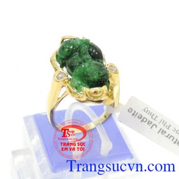 Nhẫn vàng màu tinh tế gắn tỳ hưu đá thiên nhiên, mang lại may mắn và hộ mệnh, Nhẫn nữ vàng tây dành cho phái đẹp