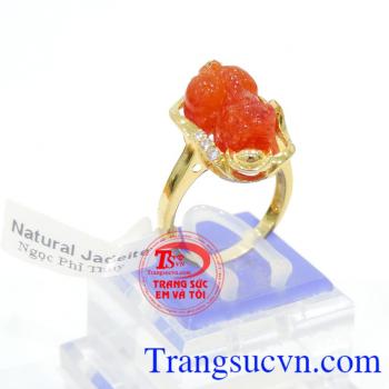 Tỳ hưu nhẫn nữ vàng chất lượng đảm bảo uy tín,Tỳ hưu nhẫn nữ vàng tây 14k gắn đá cẩm thạch đỏ chạm khắc tỳ hưu