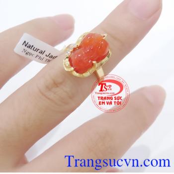 Tỳ hưu nhẫn nữ vàng chất lượng đảm bảo uy tín,Tỳ hưu nhẫn nữ vàng tây 14k gắn đá cẩm thạch đỏ chạm khắc tỳ hưu