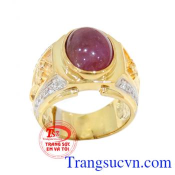 Chiếc Nhẫn nam ruby đẹp,Nhẫn vàng gắn đá chủ Ruby thiên nhiên, Nhẫn nam vàng đảm bảo chất lượng Uy tín, Đeo hợp phong thủy