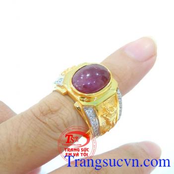 Chiếc Nhẫn nam ruby đẹp,Nhẫn vàng gắn đá chủ Ruby thiên nhiên, Nhẫn nam vàng đảm bảo chất lượng Uy tín, Đeo hợp phong thủy
